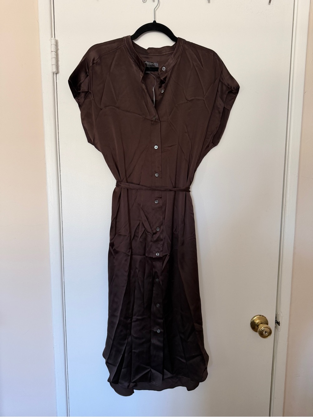 Banana Republic Women's Brown Button-Front Belted Silk Dress